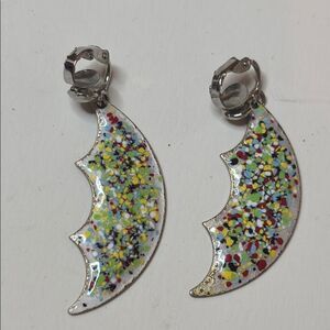 Vintage Artisan Multicolor Crescent Clip On Dangle Earrings